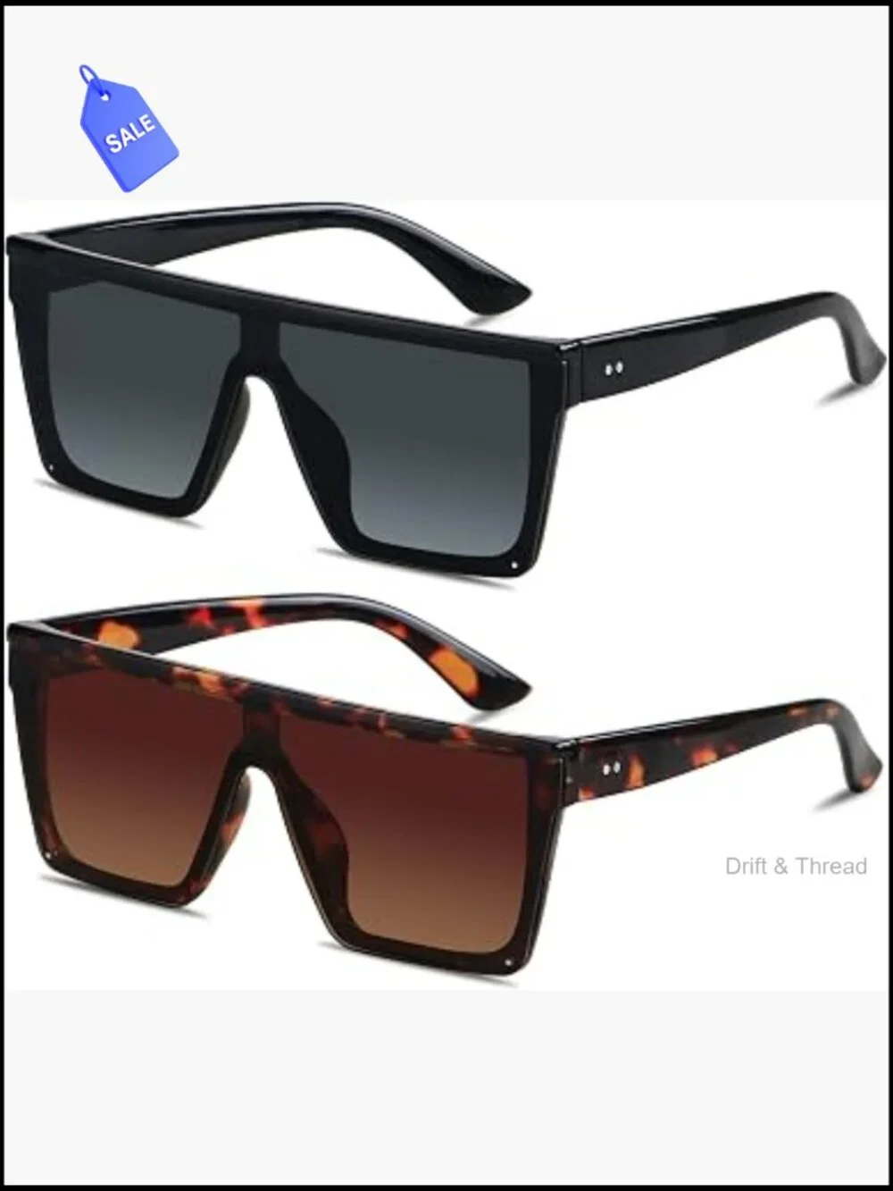 Oversized Square Flat Top Sunglasses UV Protection Rimless Shield Shades for